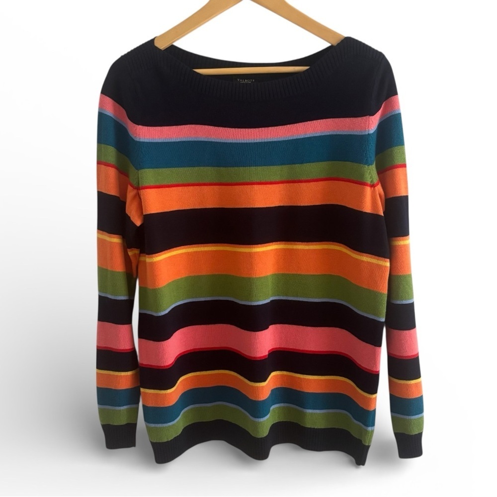 Talbots Petites 1X Multicolor Stripe Knit Sweater Cotton Blend